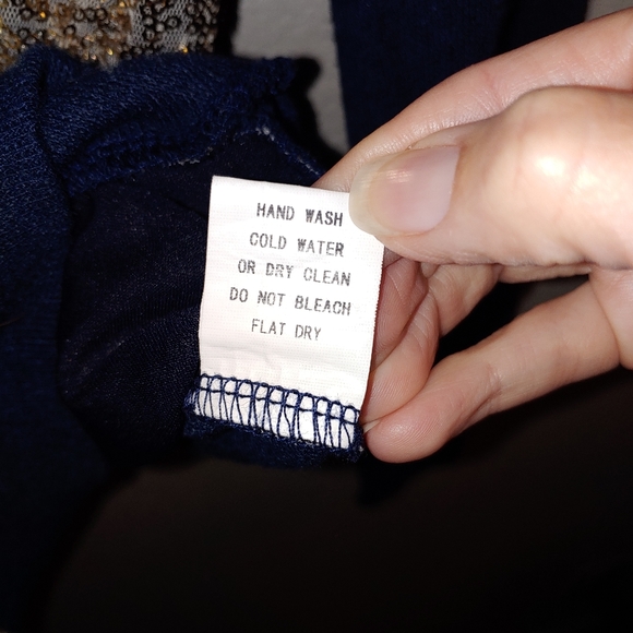 Navy gold sequin front blouse long sleeve small e2 clothing boutique - Picture 7 of 9